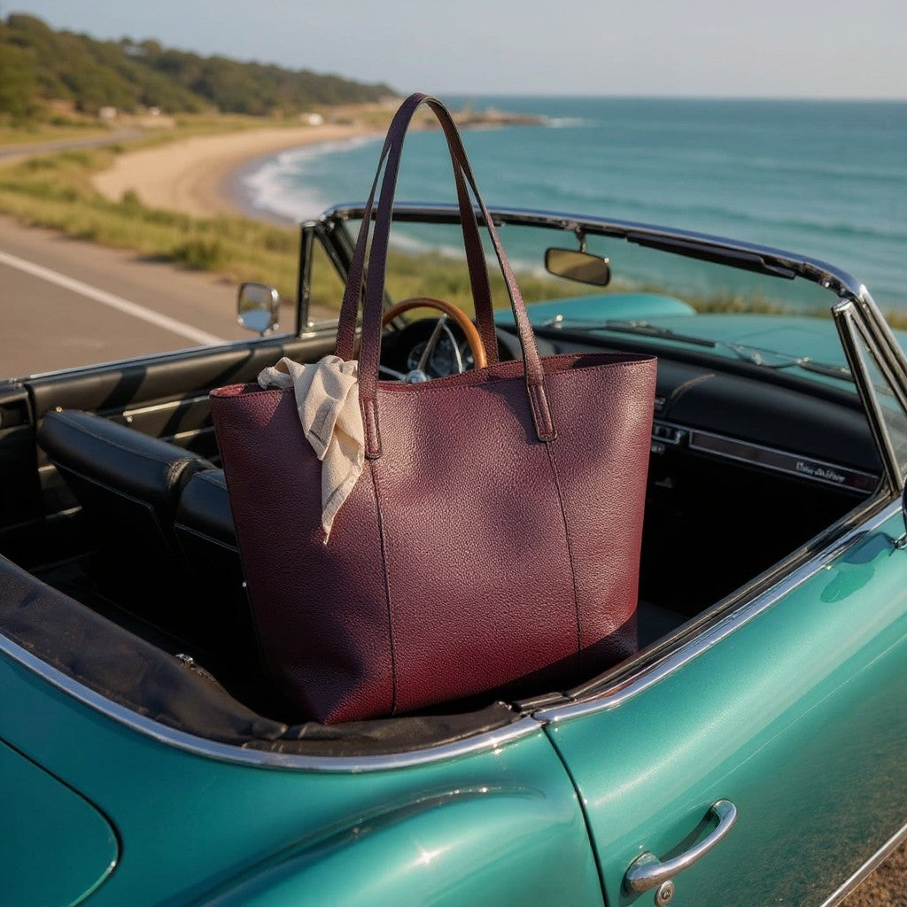 Millie Classic Paneled Tote: Dark Plum