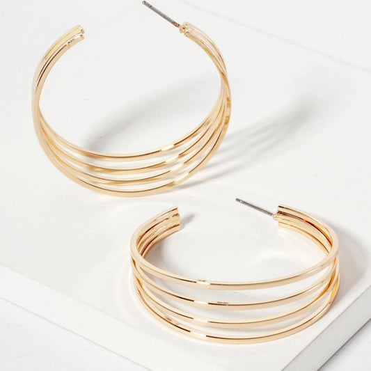 Layered Wire Hoop Earrings - Gold