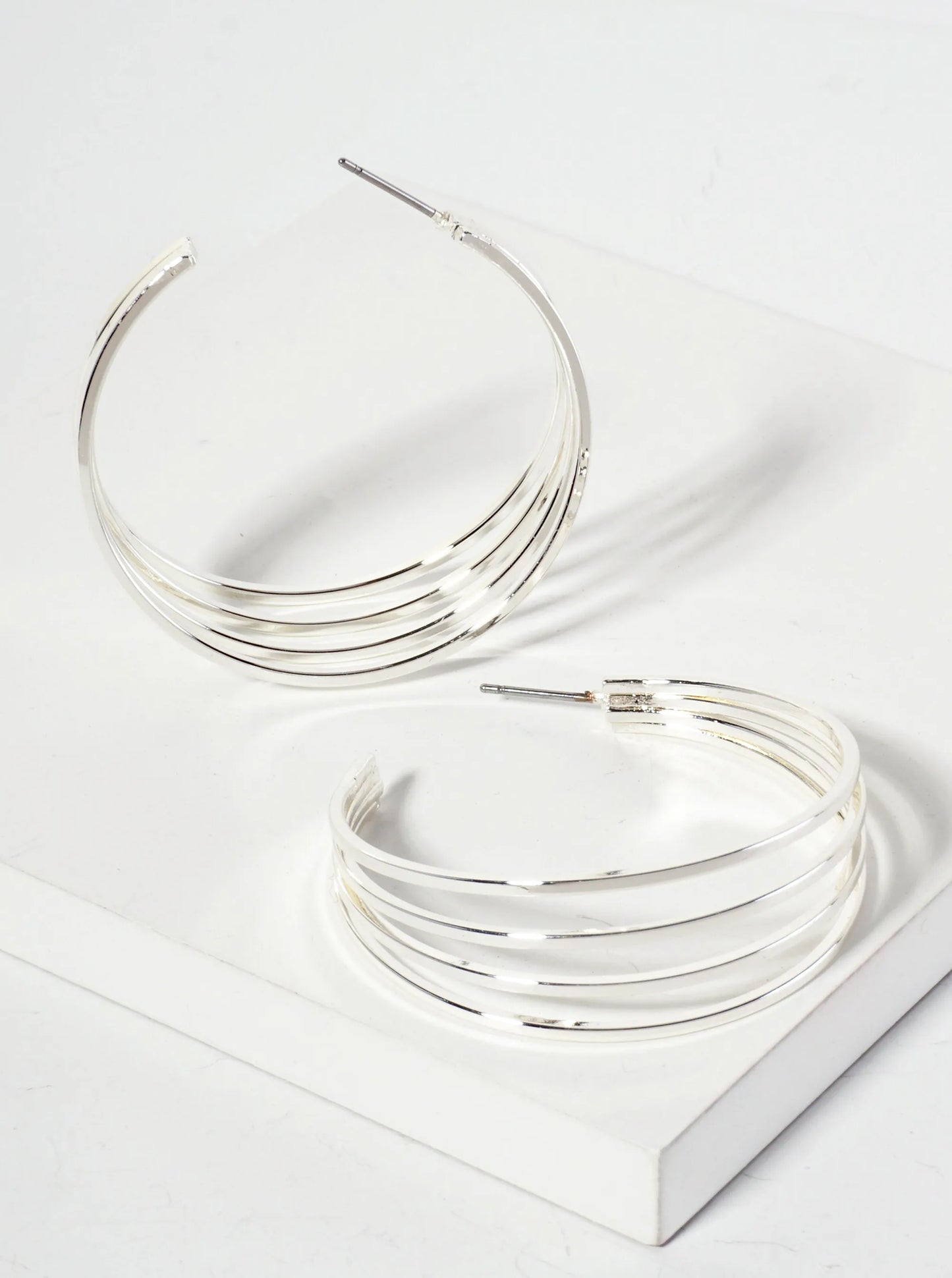 Layered Wire Hoop Earrings - Silver