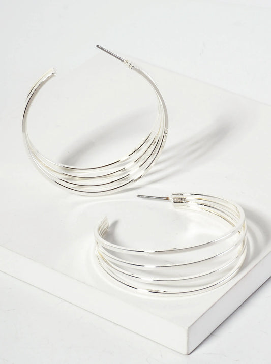 Layered Wire Hoop Earrings - Silver