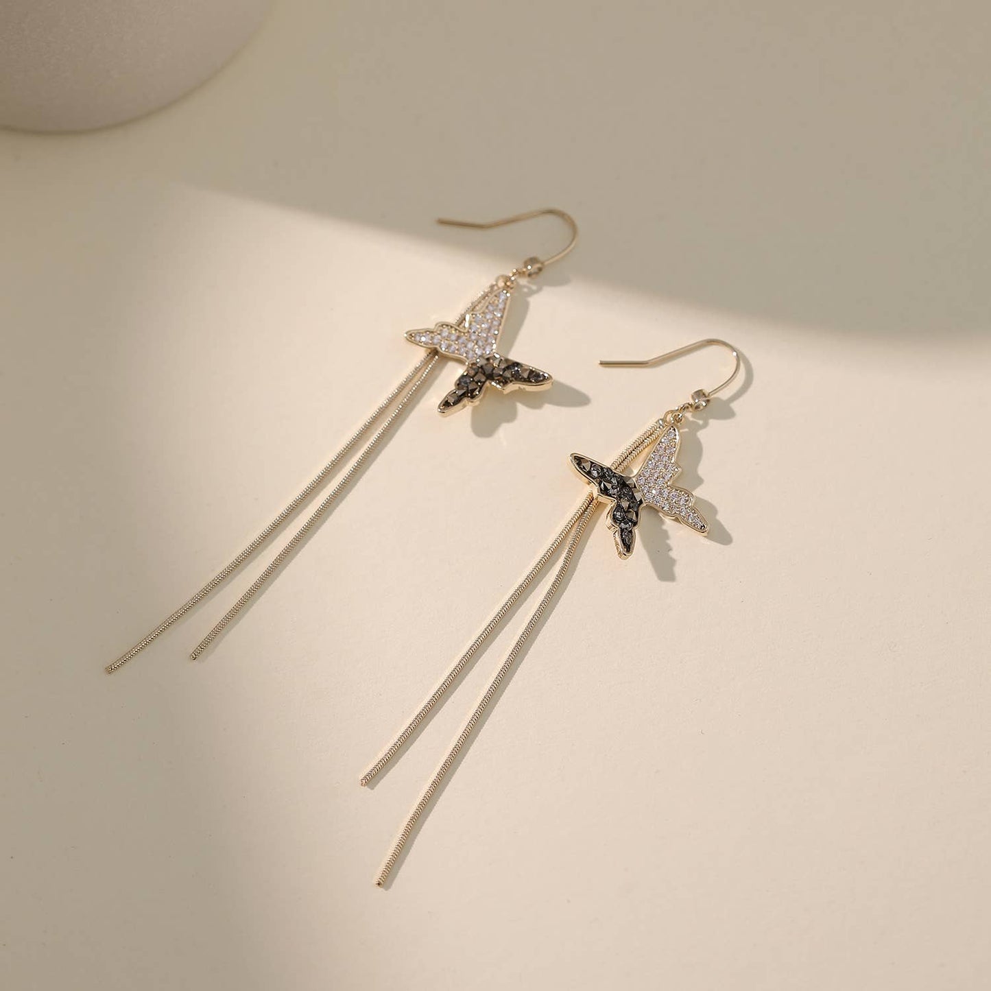 Butterfly Dangle Earrings with Rhinestone Design