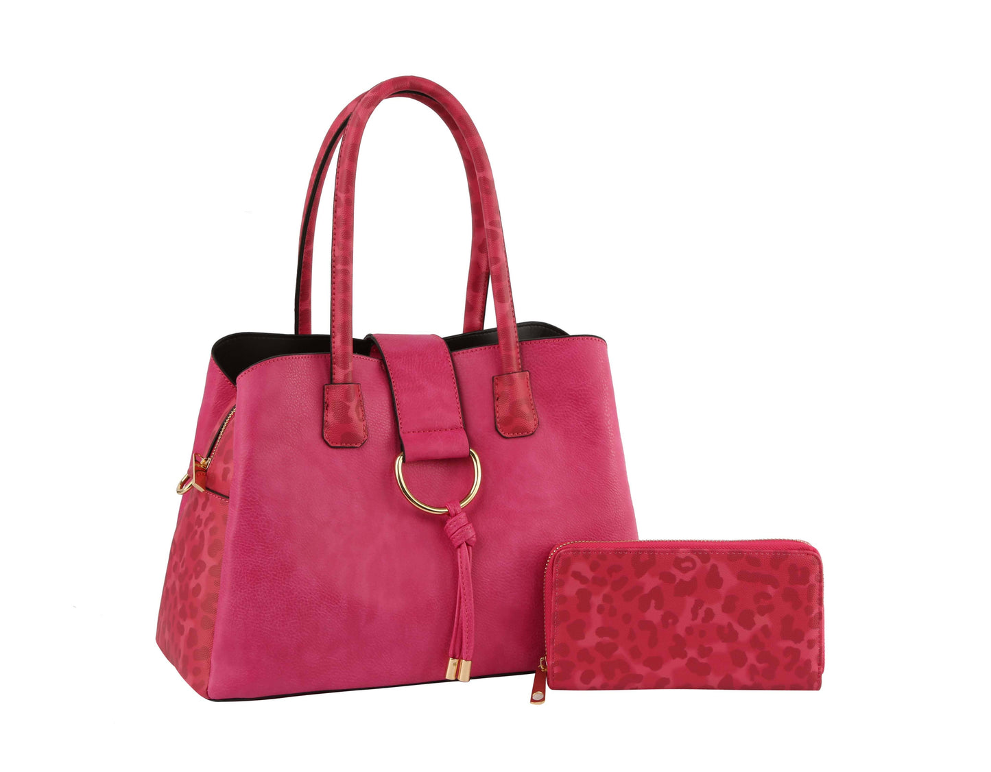 Top Handle Satchel Hobo Bag Set: FUSHIA