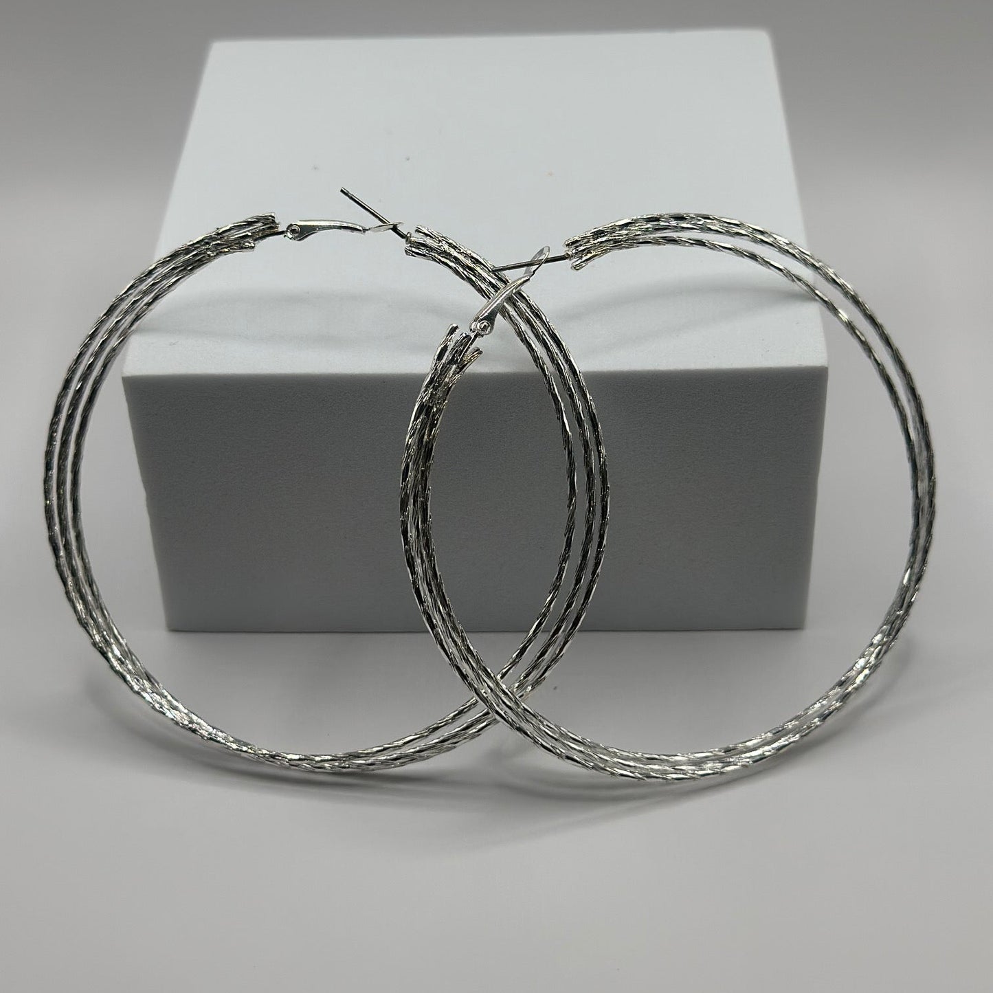 Tri-Loop Hinged Silver Hoops
