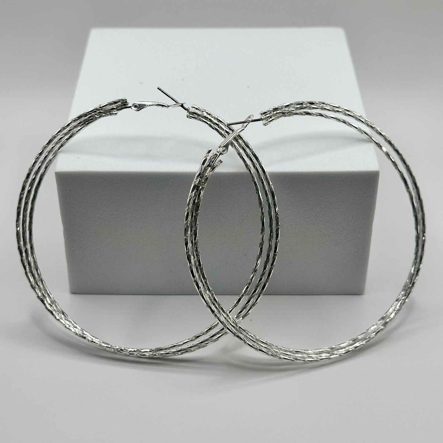 Tri-Loop Hinged Silver Hoops