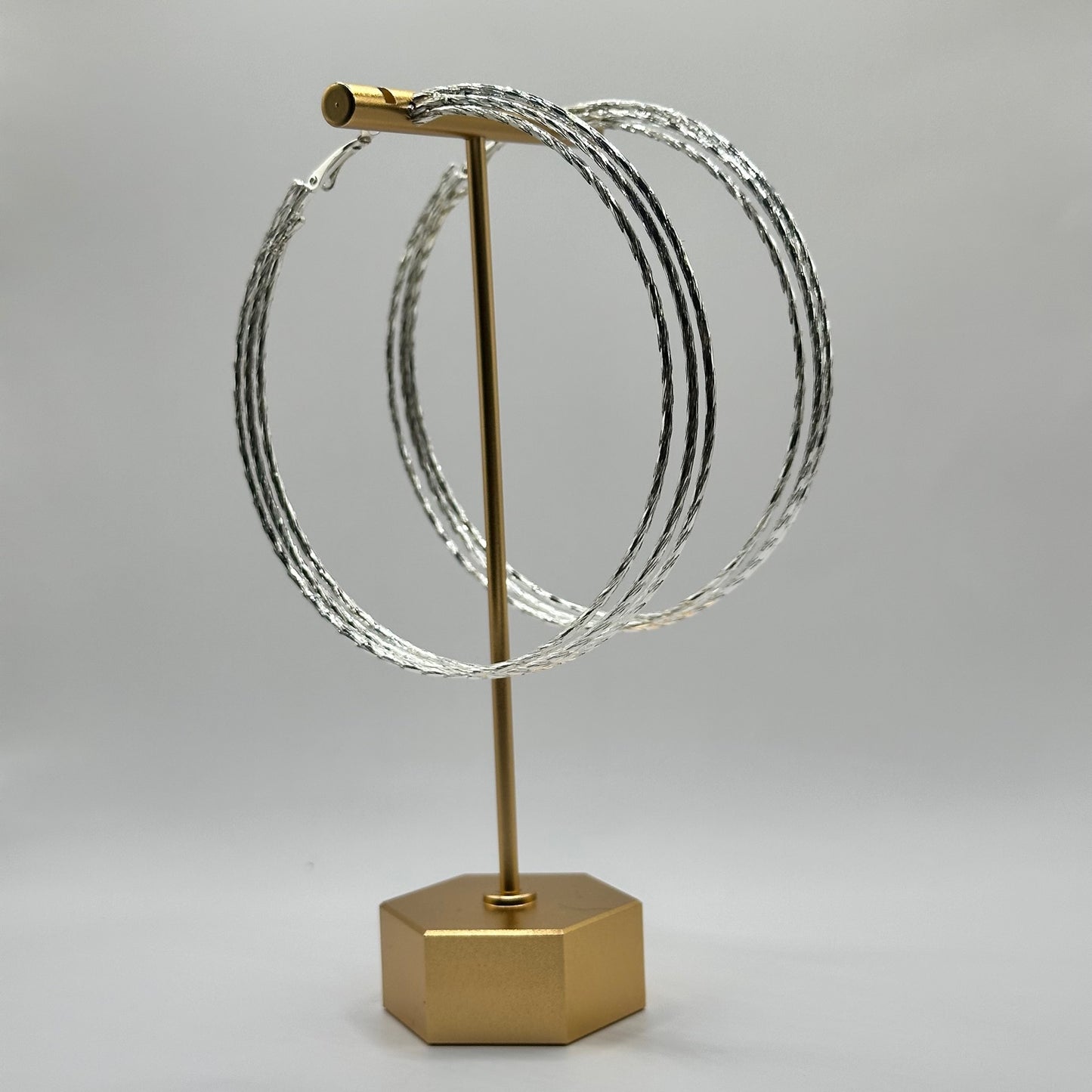 Tri-Loop Hinged Silver Hoops