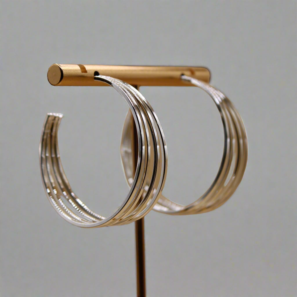 Layered Wire Hoop Earrings - Silver