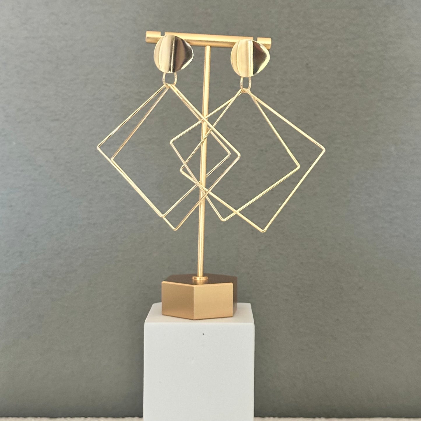 Geo Shape Dangle Gold Dipped Earrings