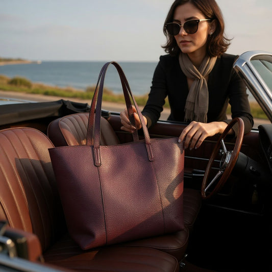 Millie Classic Paneled Tote: Dark Plum