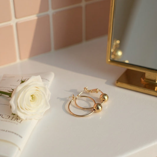 14K GOLD DIPPED HOOP BALL BEAD EARRING